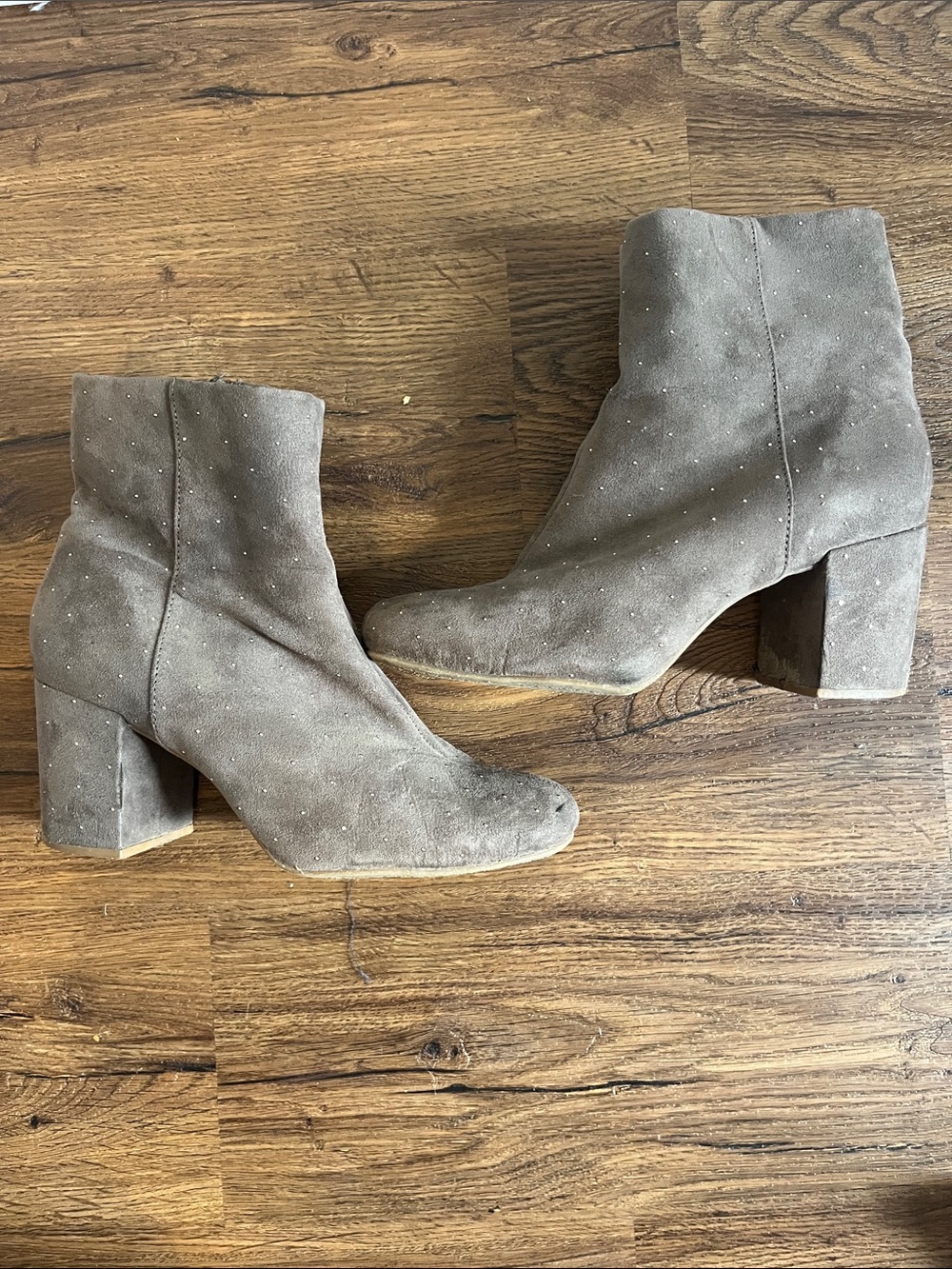 Old Navy Gray Suede-Look Block Heel Ankle Boots with Stud Accents